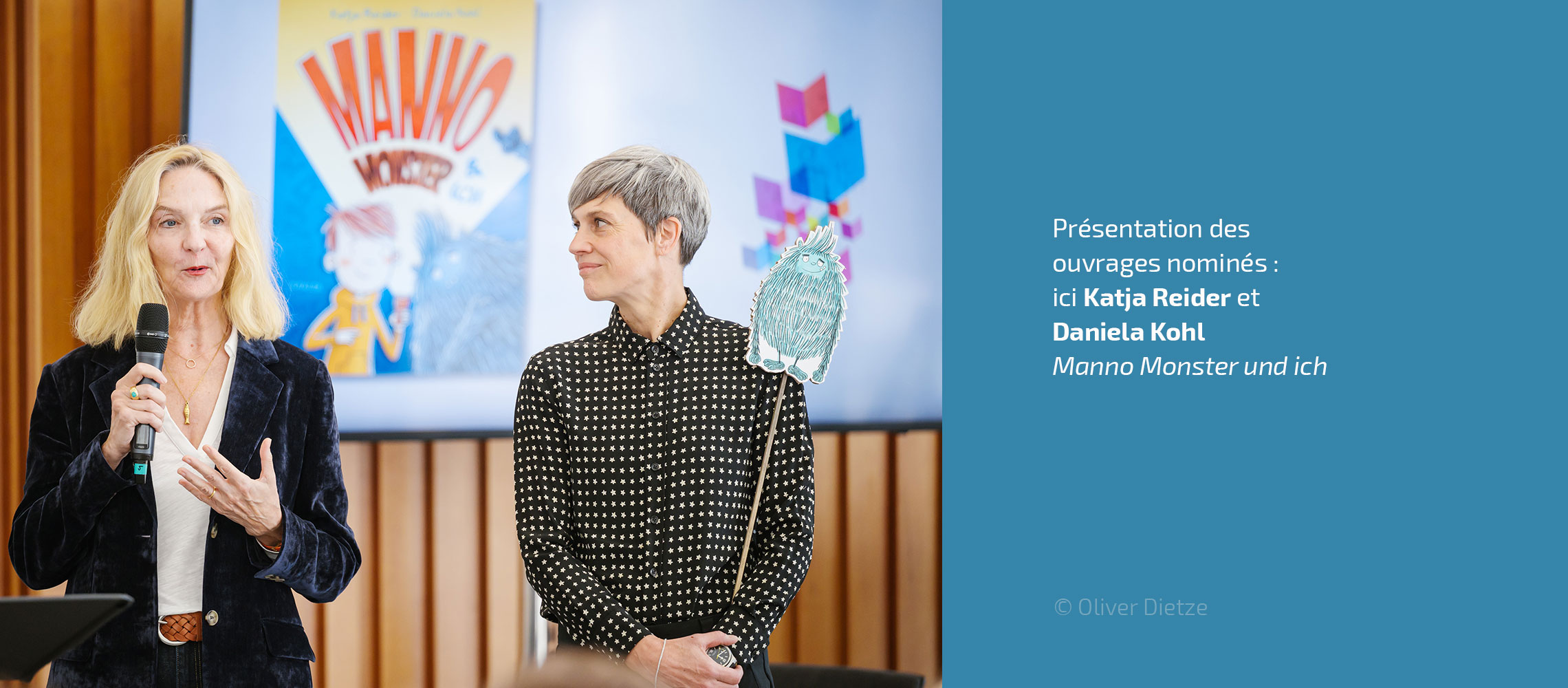 Présentation des ouvrages nominés&nbsp;: ici Katja Reider et Daniela Kohl (Manno Monster und ich)
